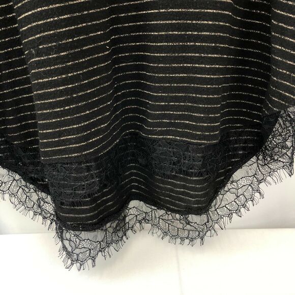 Fairy Lauren Conrad L Black Gold Metallic Striped Lace Hem Tunic Top Tie Back - Picture 5 of 9